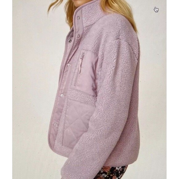 Rails Lorna Sherpa fleece jacket Womens Medium lilac purple pink Sherpa Snap Up - Picture 2 of 14